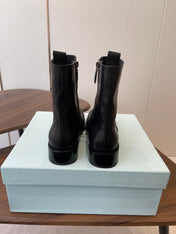 PRADA 25S COWBOY BOOTS IN DARK BLACK-BROWN CALFSKIN