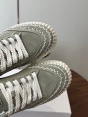 CHLOE 26S LACE-UP SNEAKERS IN DUSTY SAGE GREEN SUEDE