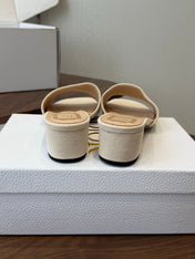 DIOR 26S D-BADGE SLIDE SANDALS IN IVORY WHITE CANVAS AND CALFSKIN