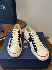 DIOR 26S LOW-TOP SNEAKERS 30MM IN IVORY WHITE AND NAVY BLUE CANVAS