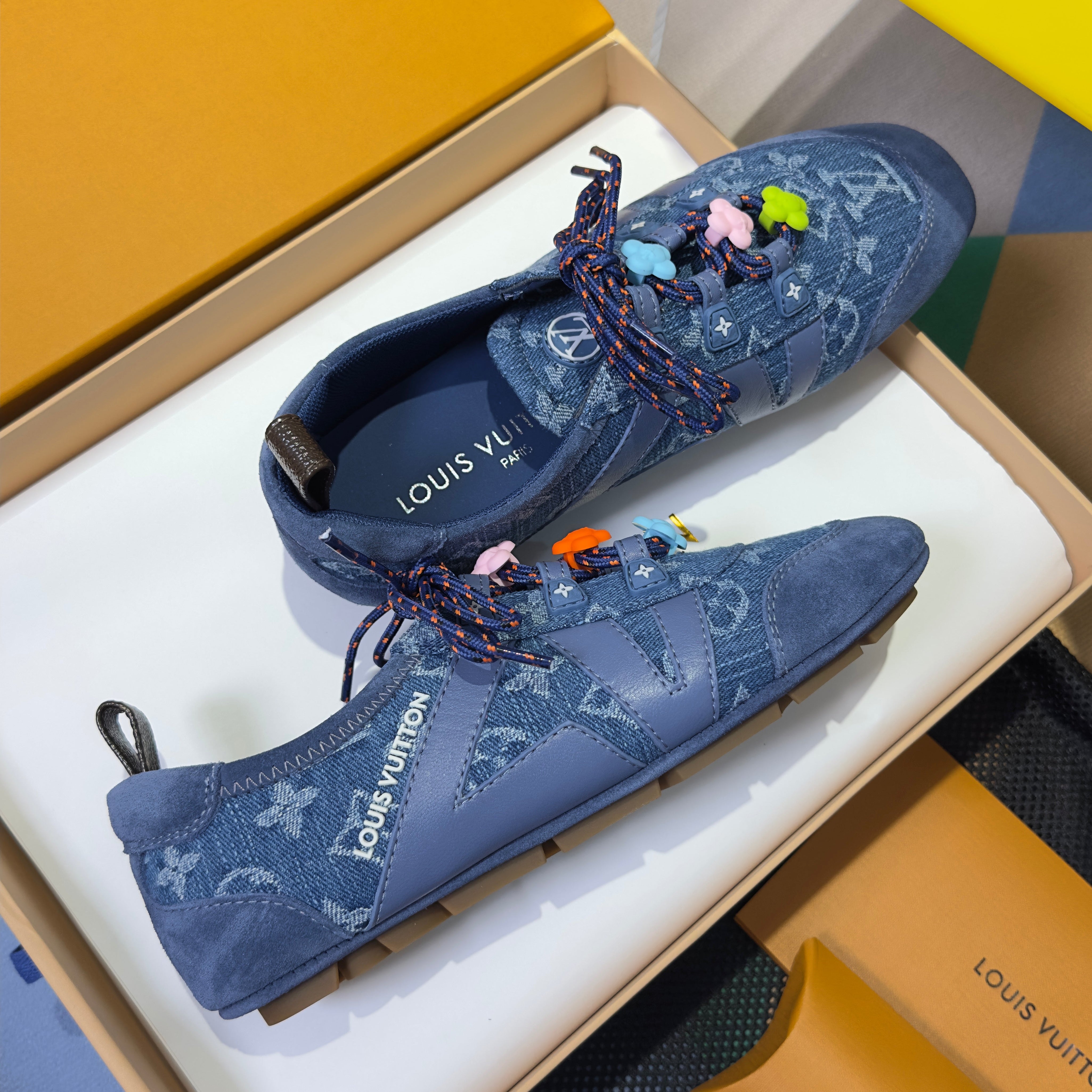 LV 26S SNEAKERINA SNEAKERS IN BLUE MONOGRAM DENIM AND CALFSKIN