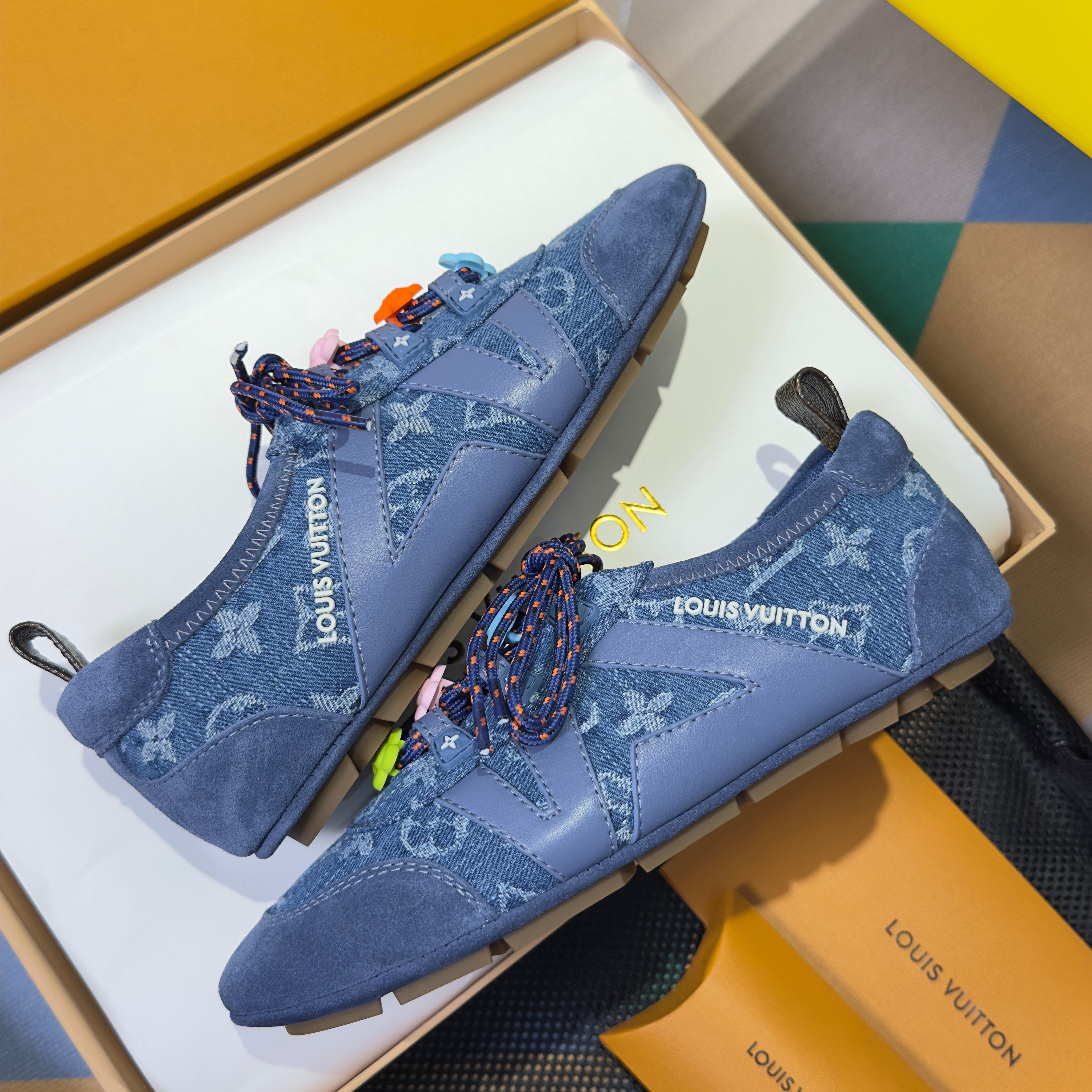 LV 26S SNEAKERINA SNEAKERS IN BLUE MONOGRAM DENIM AND CALFSKIN