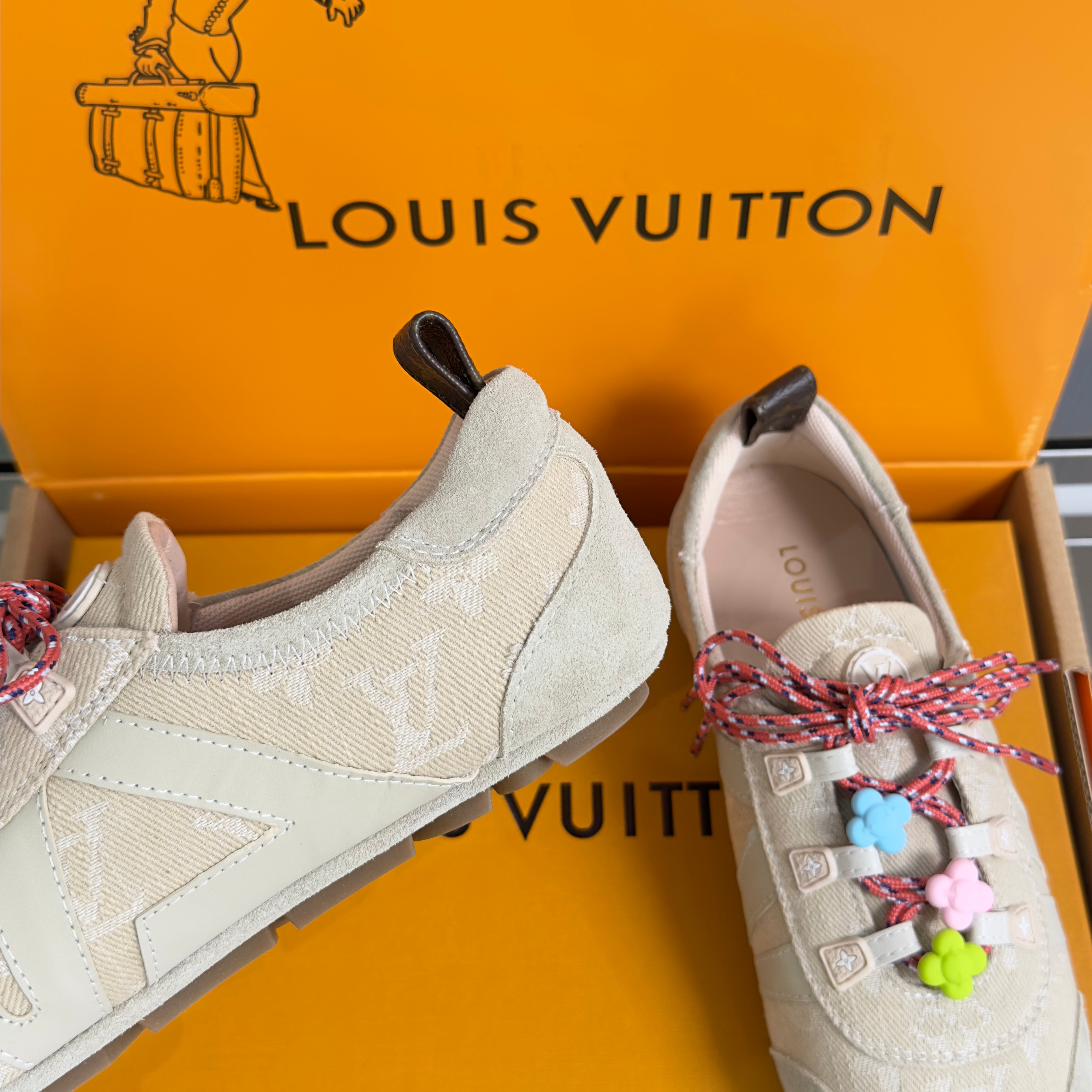 LV 26S SNEAKERINA SNEAKERS IN BEIGE MONOGRAM CANVAS AND SUEDE