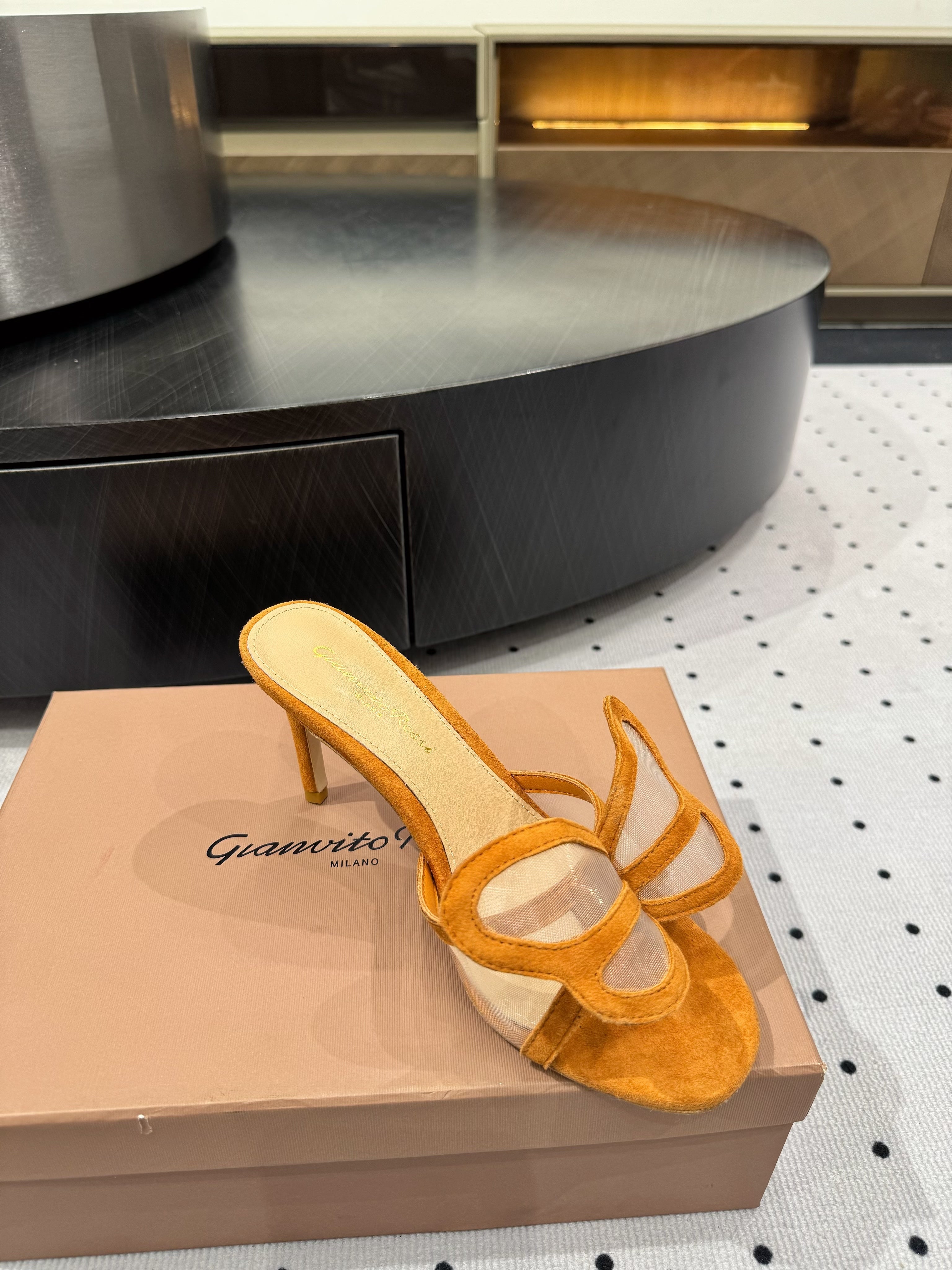 GIANVITO ROSSI 26S BUTTERFLY HIGH-HEEL SANDALS 80 MM IN DARK ORANGE SUEDE