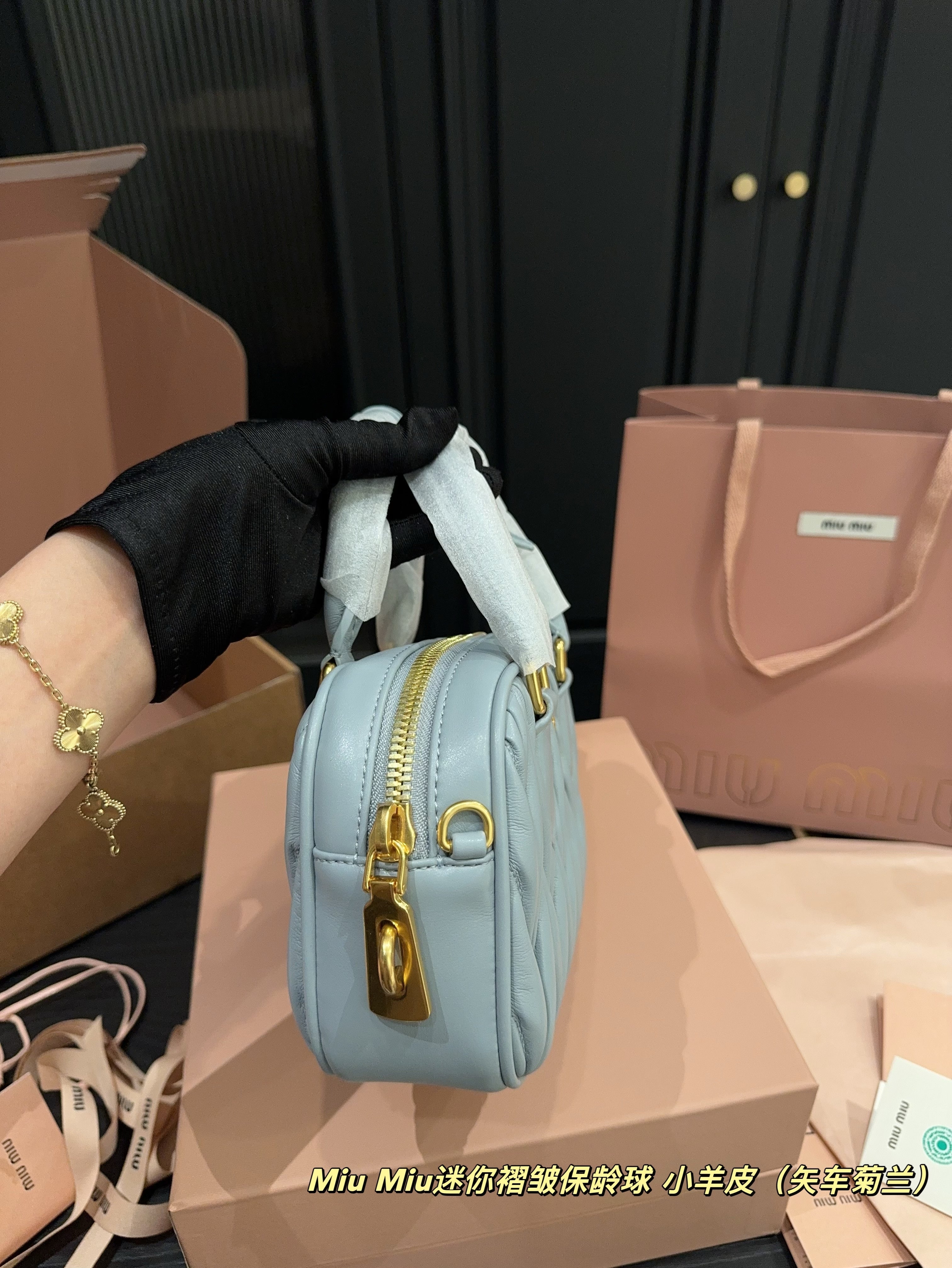 ARCADIE MATELASSÉ BAG 20 IN GREY LAMBSKIN GOLD HARDWARE