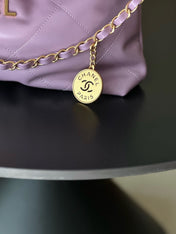 CHANEL 26S 22 BAG 42 IN PURPLE QUILTED SHINY CALFSKIN
