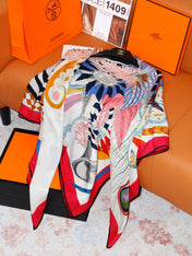 HERMES 26S SCARF 140 IN SILK AND CASHMERE 498507