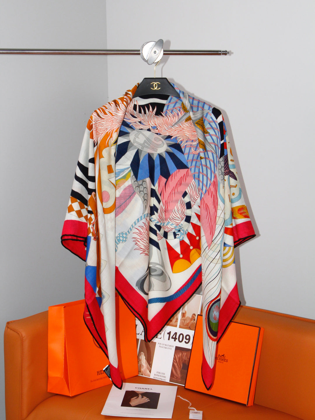 HERMES 26S SCARF 140 IN SILK AND CASHMERE 498507