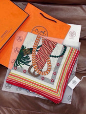 HERMES 26S PATTERNED SCARF 135 IN SILK AND CASHMERE 502437