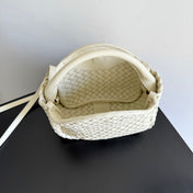 BOTTEGA VENETA 25S COBBLE TOP HANDLE BAG 23 IN IVORY CALFSKIN