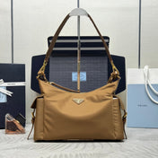PRADA 25S EXPLORE LARGE RE-NYLON SHOULDER BAG 32 IN BRANDY WITH FLAP