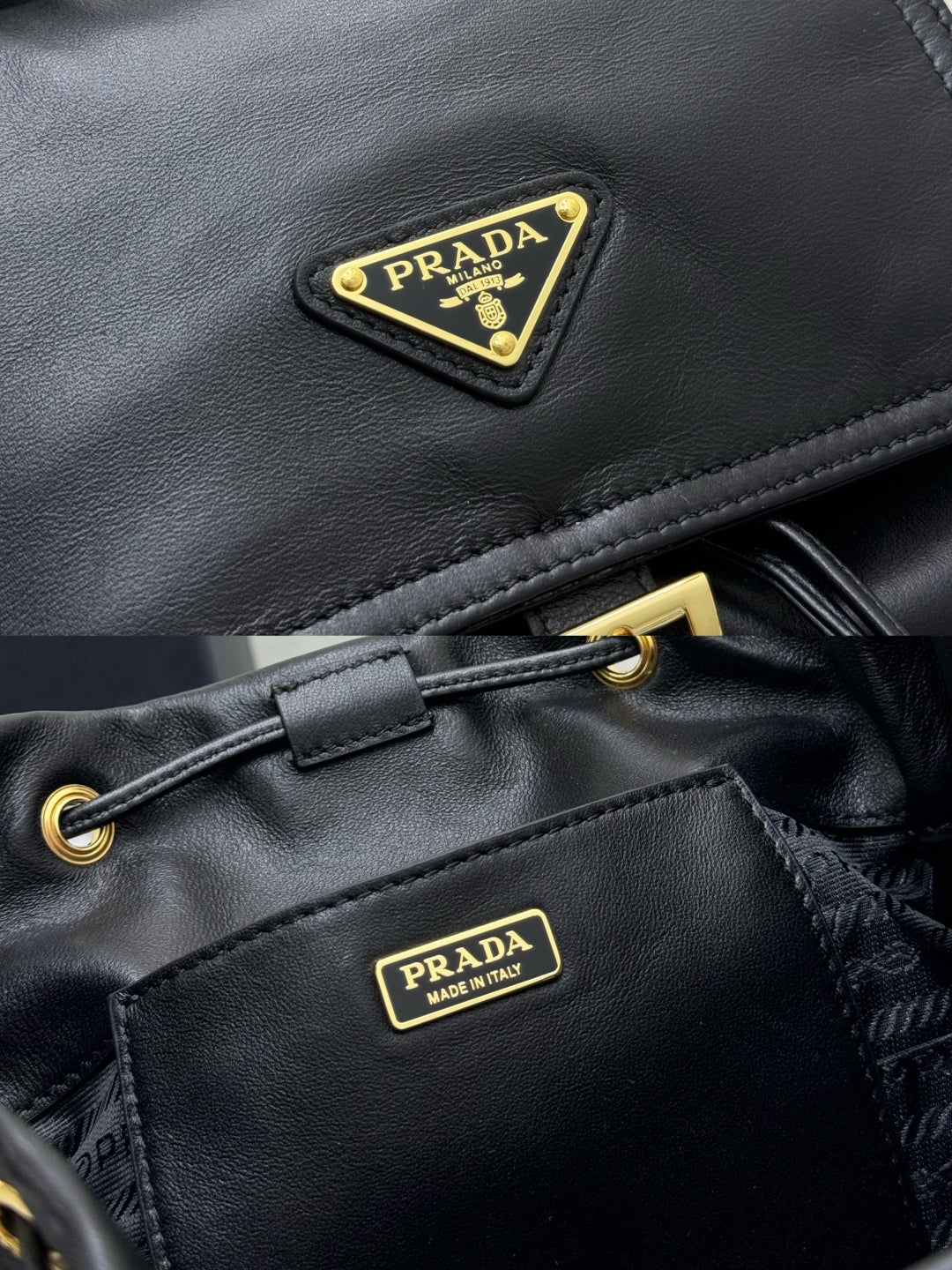 PRADA 25S EXPLORE MEDIUM BACKPACK 29 IN BLACK CALFSKIN GOLD HARDWARE