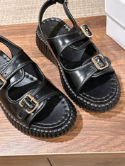 CHLOE 26S PLATFORM SANDALS IN BLACK CALFSKIN