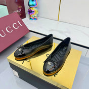 GG BALLET FLATS 25S IN BLACK LAMBSKIN MIX GLOSSY LEATHER WITH BOW