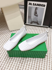 BOTTEGA VENETA 26S SQUARE-TOE FLATS IN WHITE TECHNICAL WOVEN LAMBSKIN