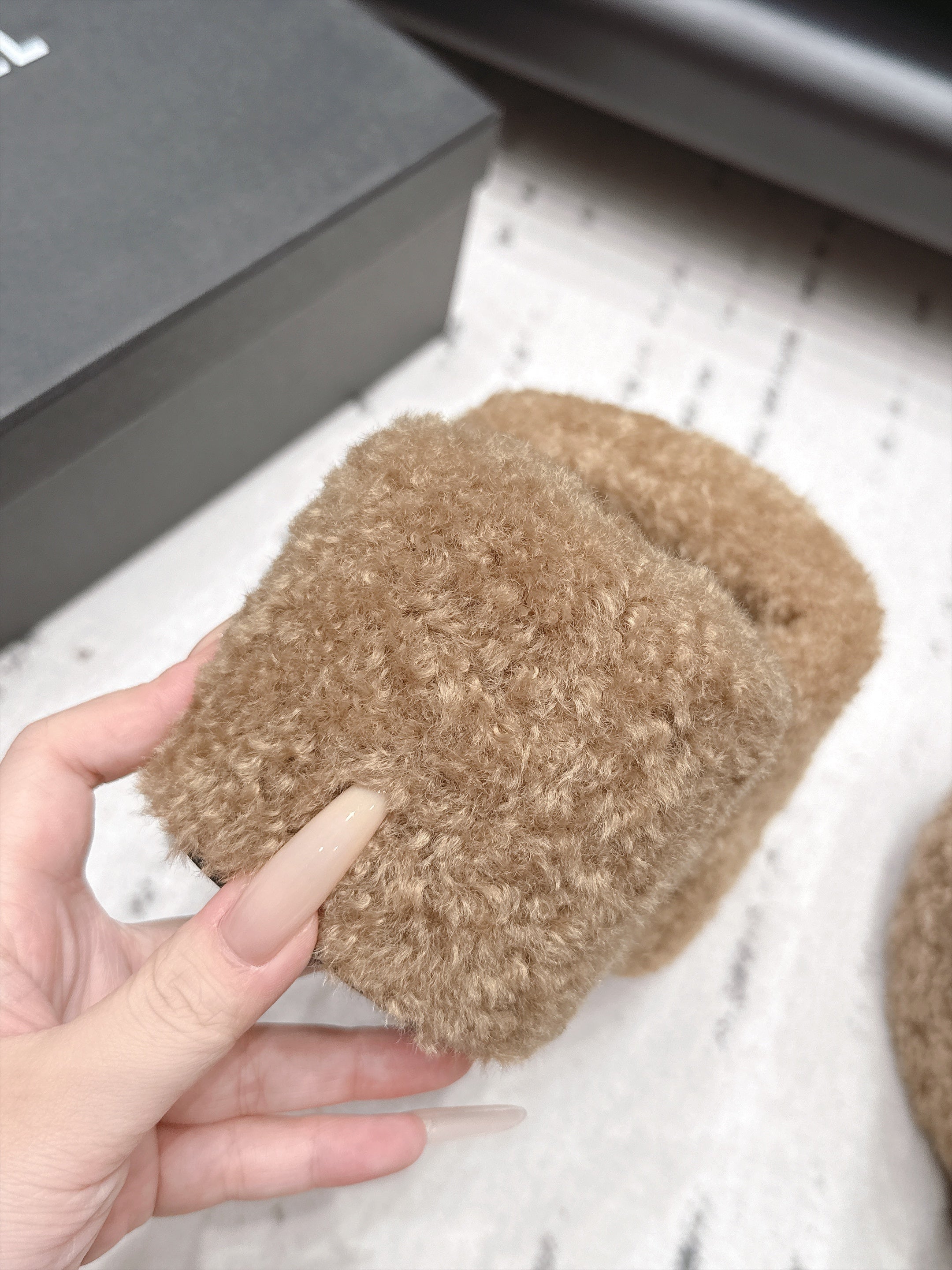 CHANEL 26S HIGH HEEL MULES IN BEIGE BLACK SHEARLING