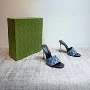 GUCCI 26S MULE SANDALS 110MM IN BLUE GG DENIM