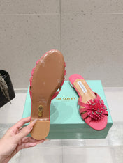 AQUAZZURA 26S SANDALS IN PINK WOVEN RAFFIA