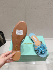 AQUAZZURA 26S SANDALS IN LIGHT BLUE WOVEN RAFFIA
