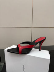 YSL 26S POINTED-TOE SANDALS 90 MM IN RED AND BLACK CALFSKIN