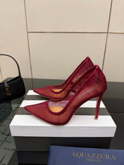 AQUAZZURA 26S OPTIC PUMPS 100 MM IN DARK RED PLEATED MESH & SATIN