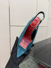 VALENTINO 26S POINTED-TOE SLINGBACKS IN TEAL BLUE SUEDE