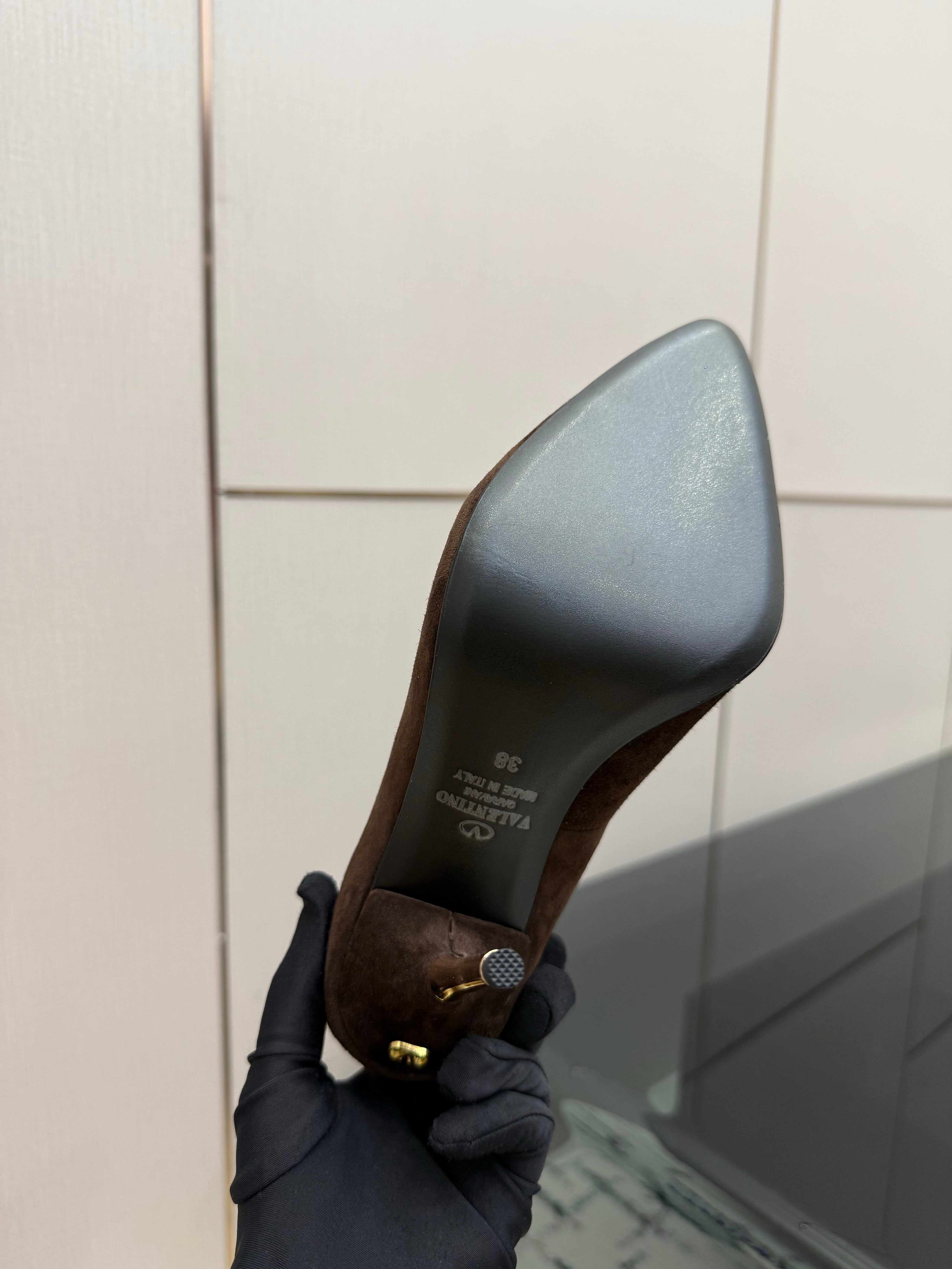VALENTINO 26S HIGH HEELS 100 MM IN DARK BROWN SUEDE