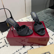 GUCCI 26S CRYSTAL-HEEL SANDALS 100 MM IN BLACK SATIN