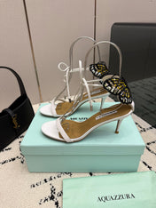 AQUAZZURA 26S HEEL SANDALS 80 MM IN WHITE CALFSKIN