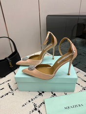 AQUAZZURA 26S POINTED-TOE PUMPS 105 MM IN BEIGE SATIN