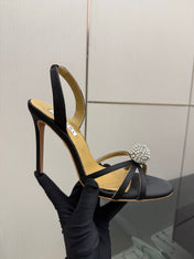 AQUAZZURA 26S STRAPPY HEELS 105 MM IN BLACK SATIN