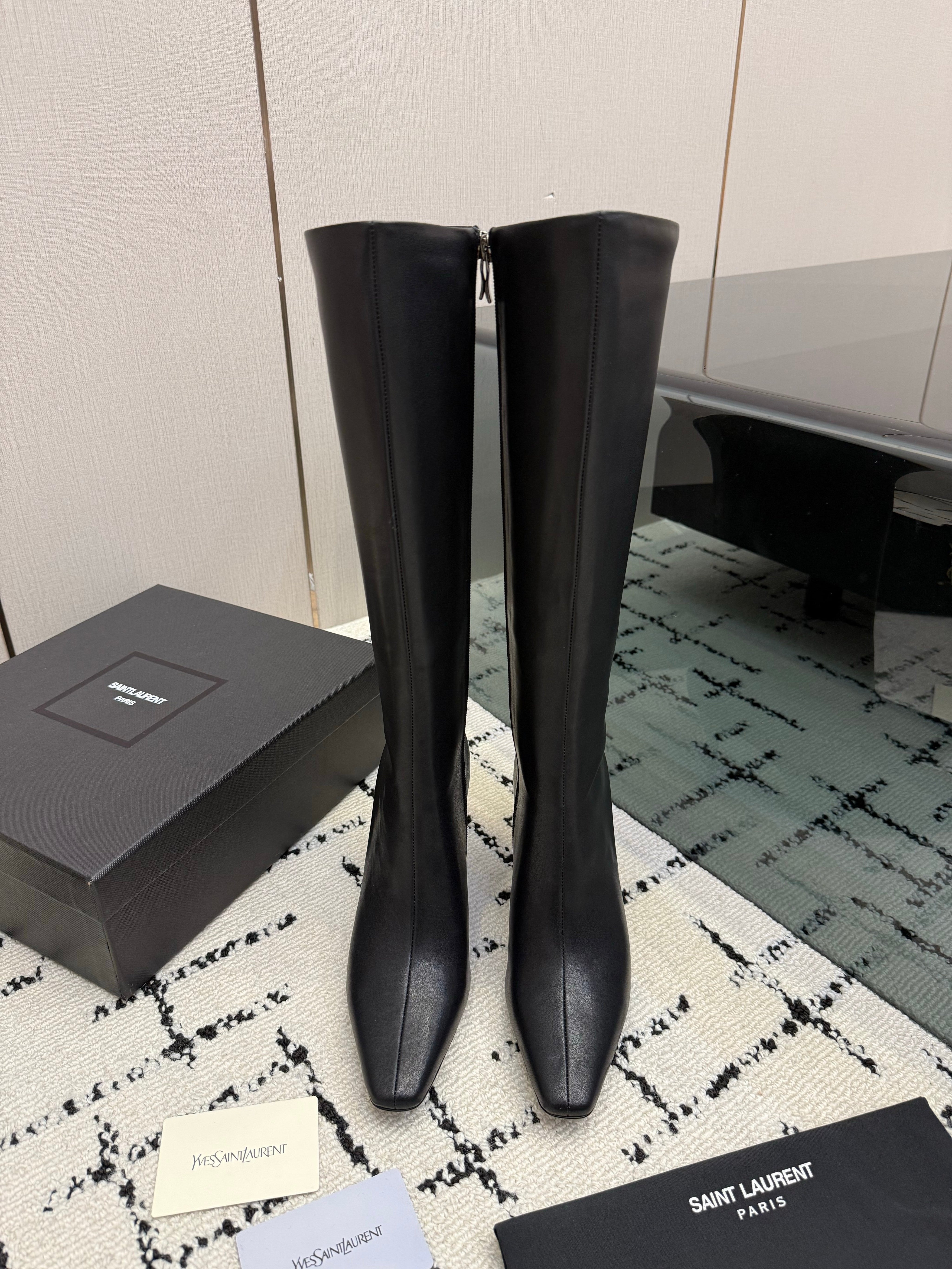 YSL 26S KNEE HIGH BOOTS 100 MM IN BLACK CALFSKIN