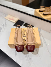 VALENTINO 26S SLINGBACK FLATS IN BEIGE AND BURGUNDY CALFSKIN