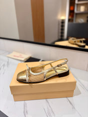 VALENTINO 26S SLINGBACK FLATS IN METALLIC GOLD CALFSKIN