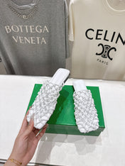 BOTTEGA VENETA 26S WOVEN MULES IN WHITE LAMBSKIN