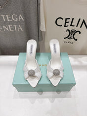 AQUAZZURA 26S HEEL SANDALS 80 MM IN WHITE SATIN CRYSTAL-EMBELLISHED SPHERE