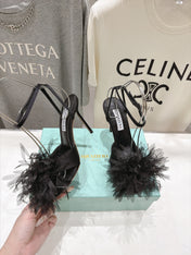 AQUAZZURA 26S BOUQUET HEELED SANDALS 100 MM IN BLACK SATIN & CALFSKIN