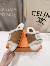 HM 26S CHYPRE SANDALS IN BROWN SUEDE AND CREAM WHITE WOOL