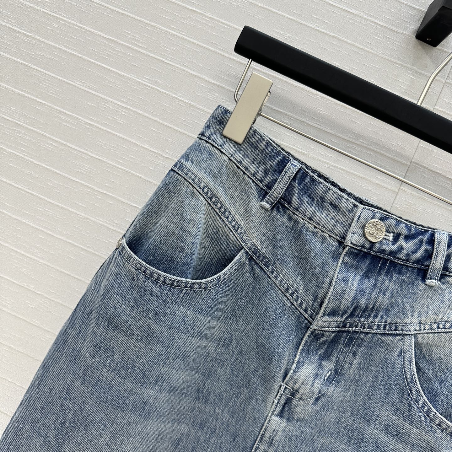 CC 25 Embroidered Short Skirt Blue Denim Cotton