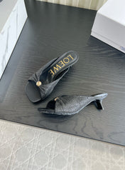 LOEWE 26S HIGH-HEEL SANDALS 45 MM IN BLACK RAFFIA AND LAMBSKIN