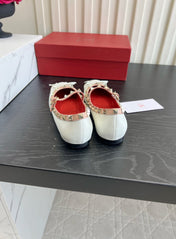 VALENTINO 26S STUD-EMBELLISHED MARY JANE IN WHITE CALFSKIN