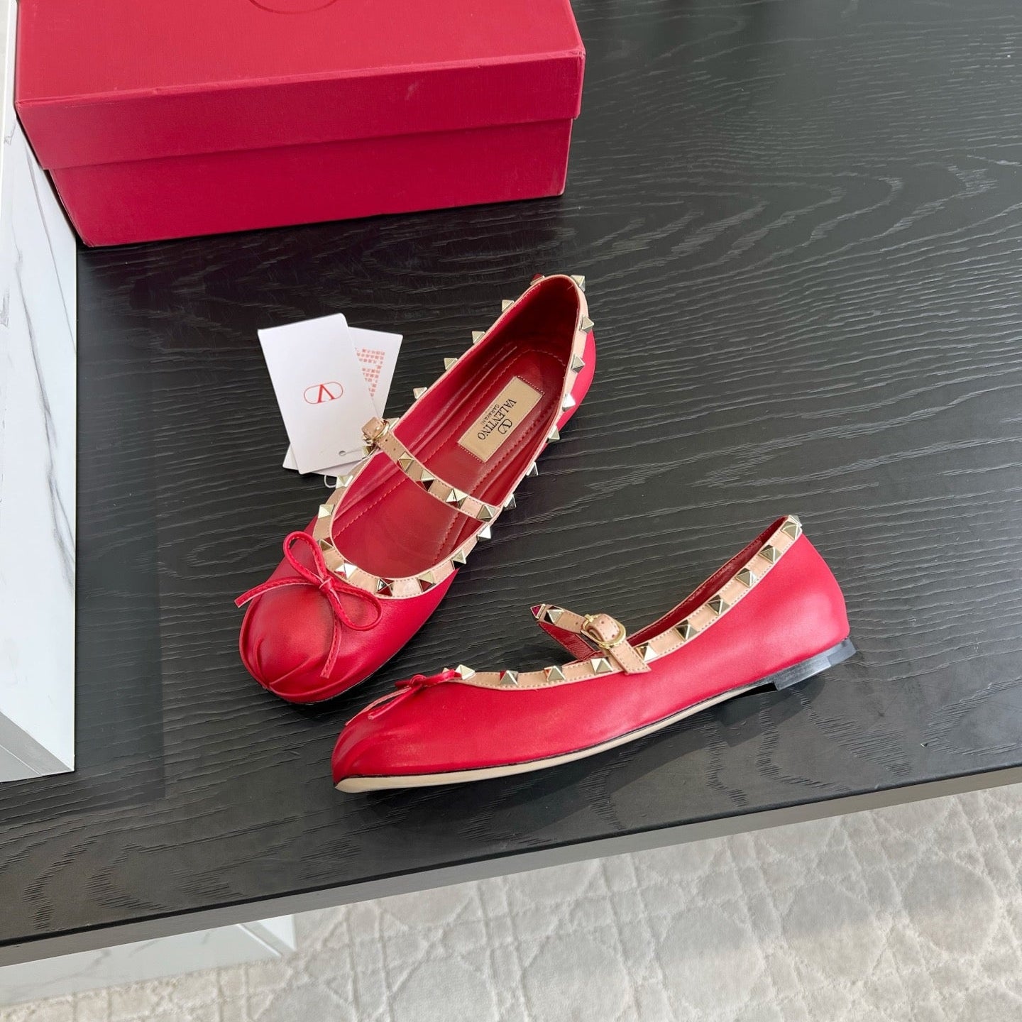 VALENTINO 26S STUD-EMBELLISHED MARY JANE IN RED CALFSKIN