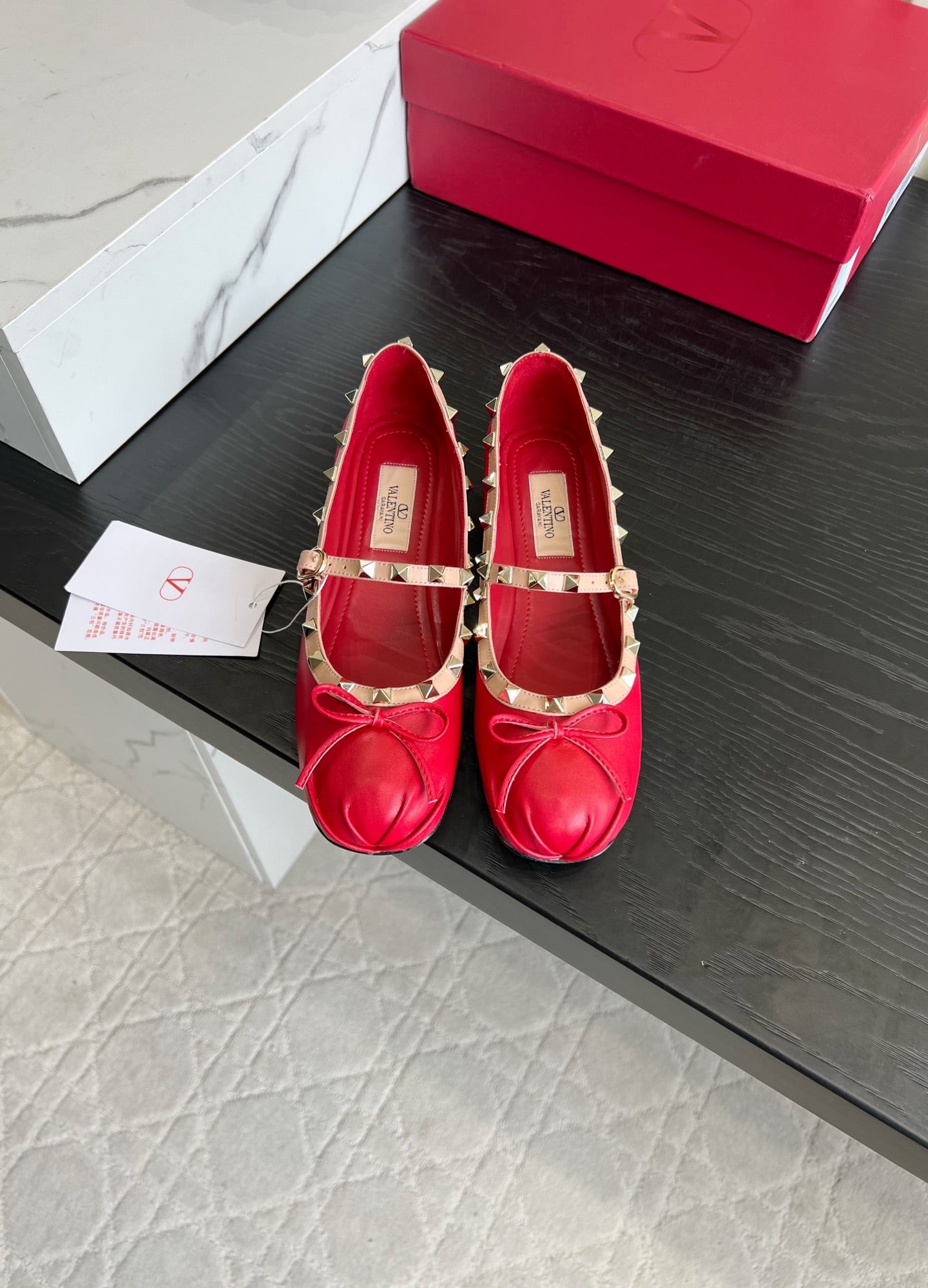 VALENTINO 26S STUD-EMBELLISHED MARY JANE IN RED CALFSKIN