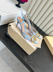 VALENTINO 26S SLINGBACKS 75 MM IN SKY BLUE FABRIC LACE