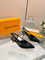 LV 26S SLINGBACK PUMPS 55 MM IN BLACK FABRIC AND CALFSKIN