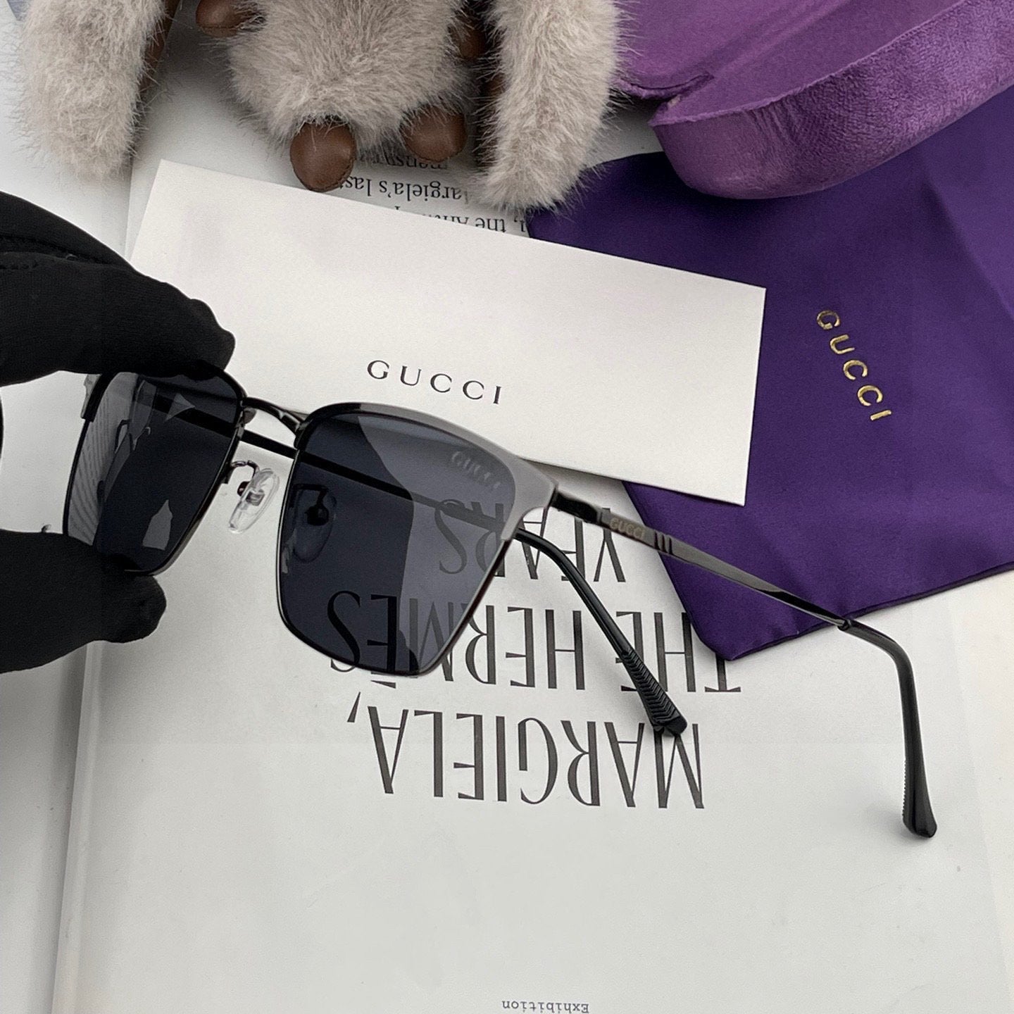 RECTANGULAR FRAME SUNGLASSES G3370 IN ACETATE AND METAL