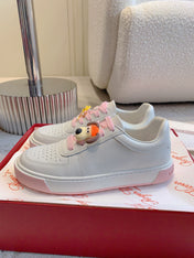 VIV' SKATE WHITE LEATHER SNEAKERS WITH PINK LACES AND CARTOON CHARMS