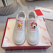 VIV' SKATE WHITE LEATHER SNEAKERS WITH PINK LACES AND CARTOON CHARMS