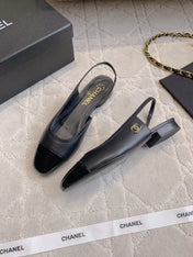 CHANEL 25S SLINGBACK IN BLACK FULL CALFSKIN GOLD HARDWARE