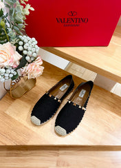 VALENTINO 26S SLIP ON SHOES IN BLACK DENIM WITH ROCKSTUDS